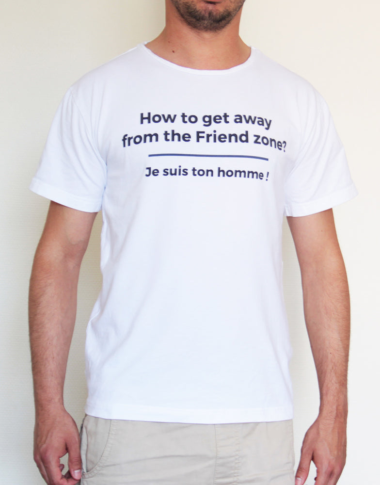 T-shirt blanc "How to get away from the friend zone?"